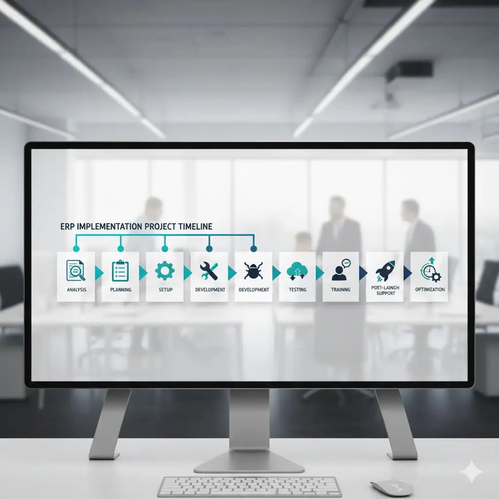 Timeline d'implémentation ERP avec étapes clés