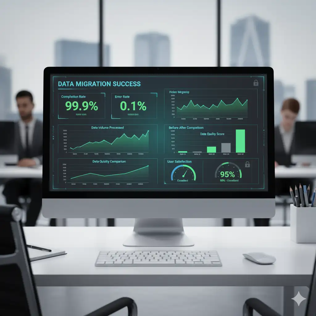 Graphiques de métriques de réussite migration de données ERP