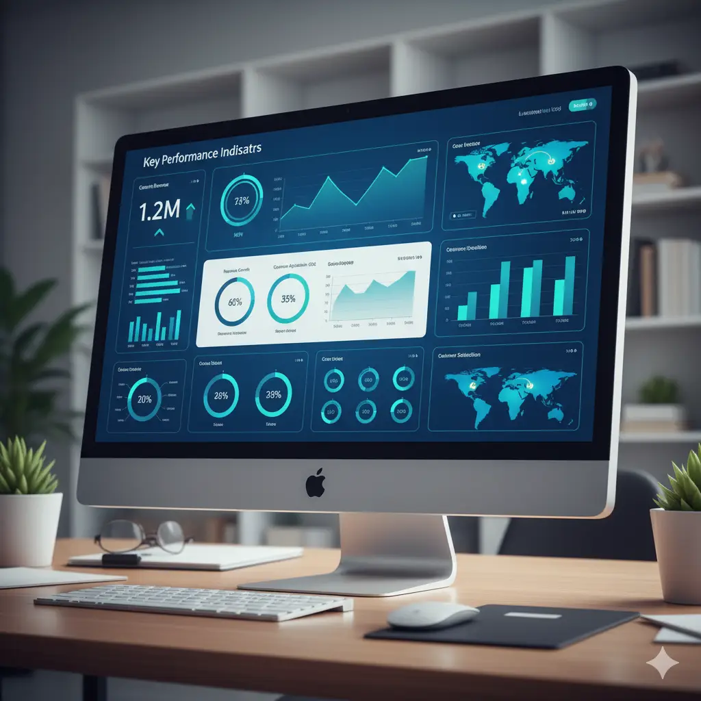 Dashboard moderne de reporting automatisé avec graphiques et KPI en temps réel