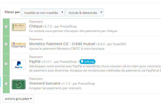 Configuration paiement prestashop