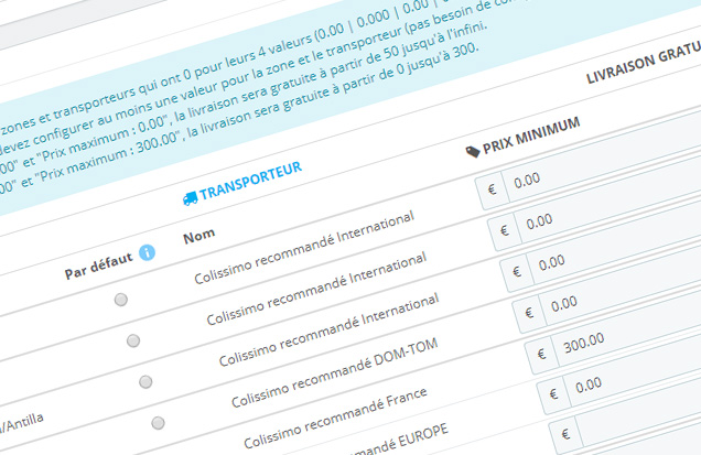 Configuration transporteur prestashop